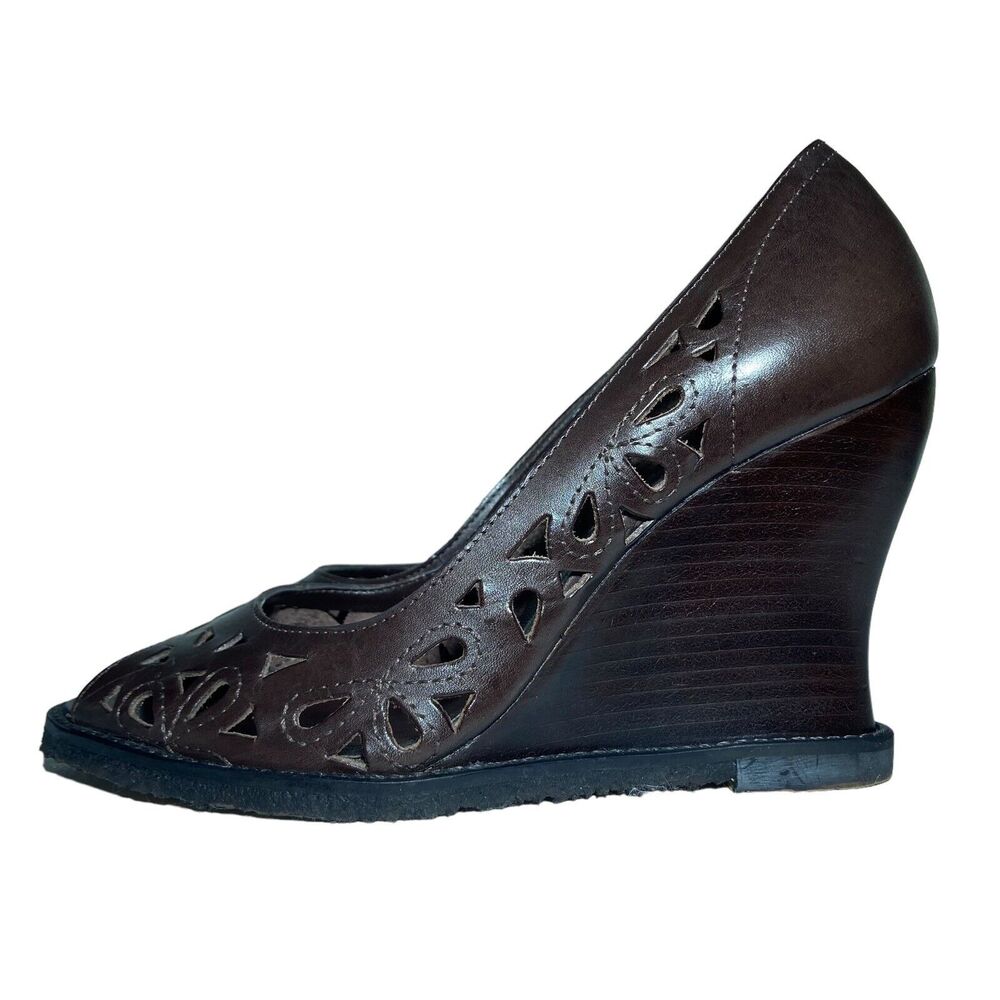 Report Jocelyn Wedge Shoes Women's Size 7.5 M Brown Perforated Leather Boho - Picture 4 of 11